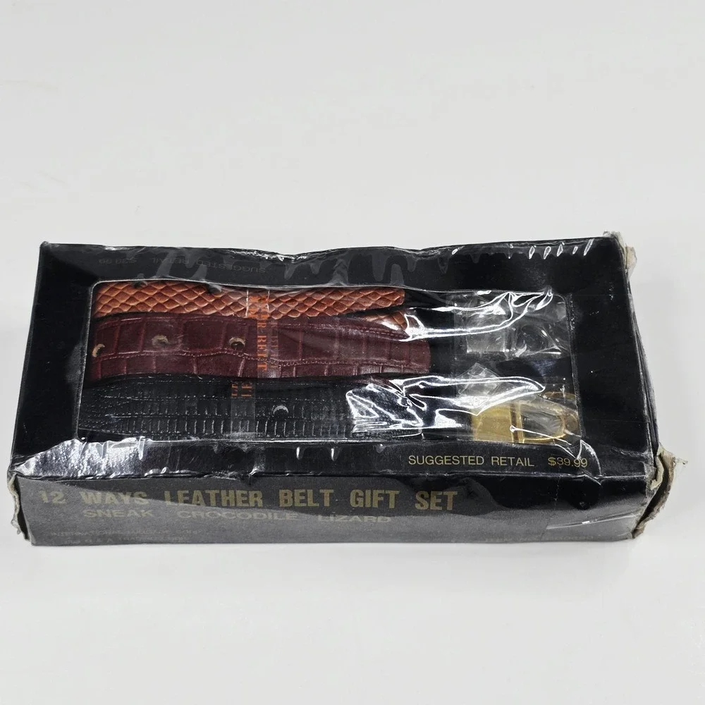 Gionani's 12 Ways Leather Belt Gift Set Crocodile Lizard Snake Dress Black Brown